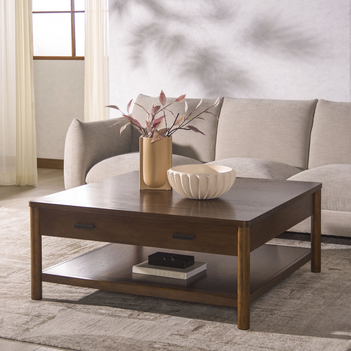 Jaylessa Wood 1 Drawer Coffee Table in Medium Oak