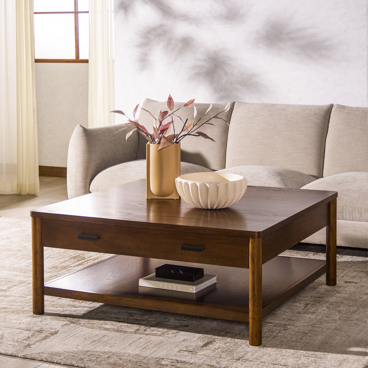 Jaylessa Wood 1 Drawer Coffee Table in Medium Oak