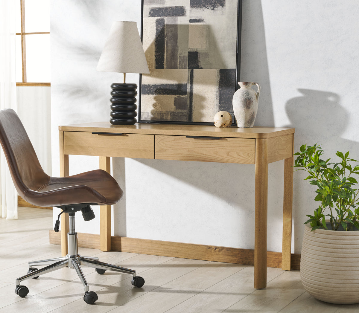Gabrietta 2 Drawer Wood Desk in Natural and Black
