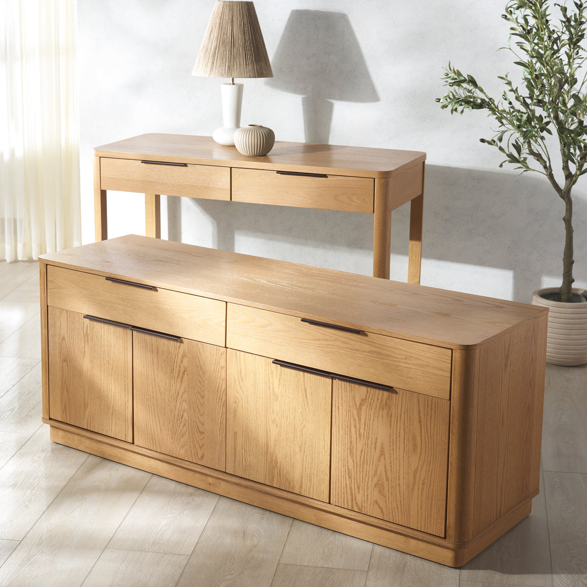 Gabrietta 2 Drawer Wood Desk in Natural and Black