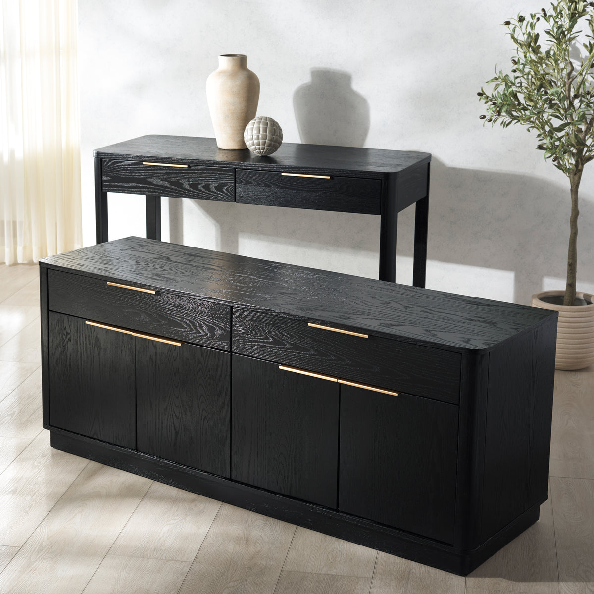 Gabrietta 2 Drawer Wood Sideboard And TV Stand in Black