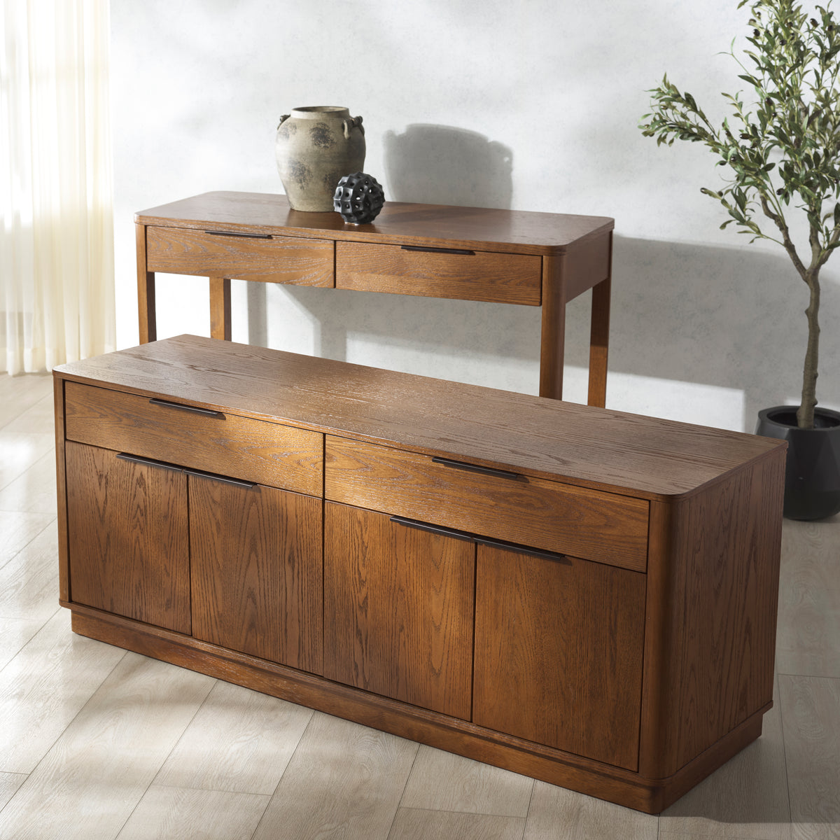 Gabrietta 2 Drawer Wood Desk in Medium Oak and Black