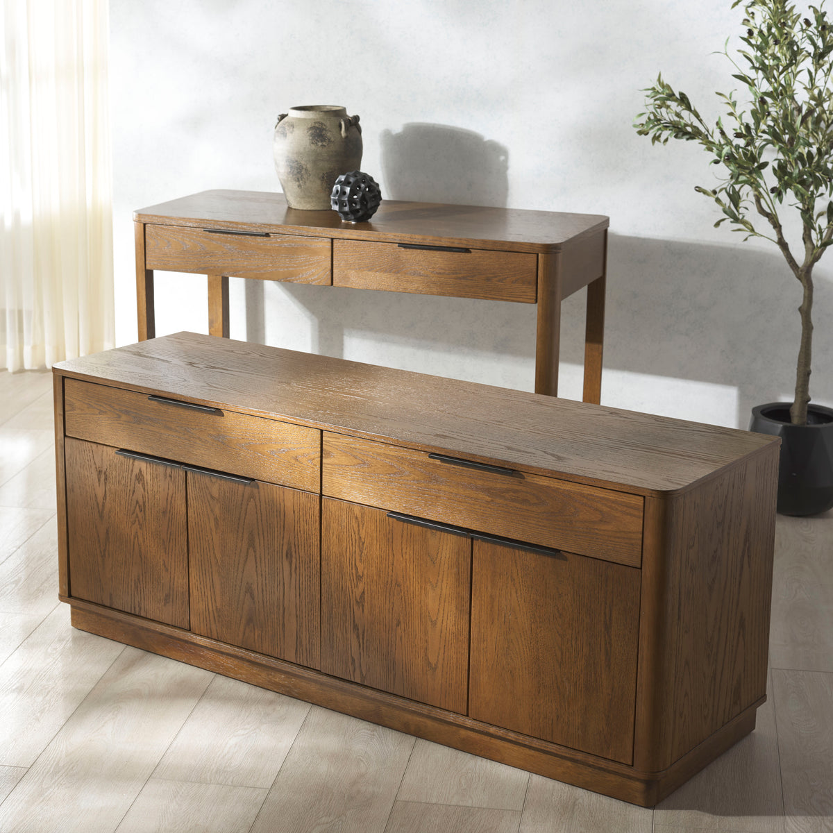 Gabrietta 2 Drawer Wood Desk in Medium Oak and Black