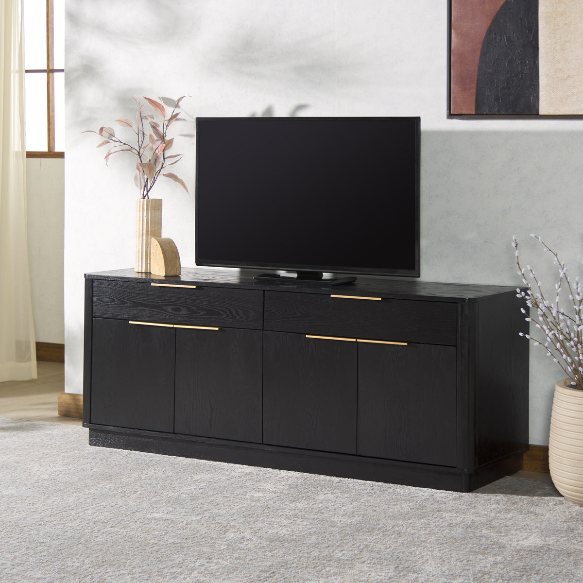 Gabrietta 2 Drawer Wood Sideboard And TV Stand in Black