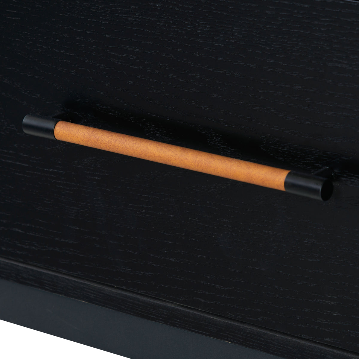 Chandri Vegan Leather Wrapped Handle Nightstand in Black and Brown