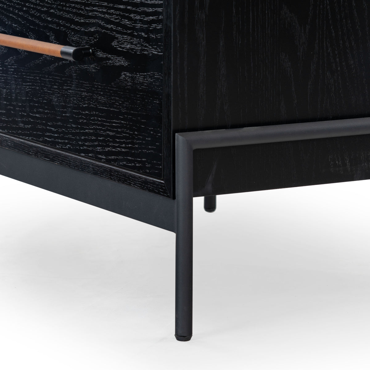 Chandri Vegan Leather Wrapped Handle Nightstand in Black and Brown