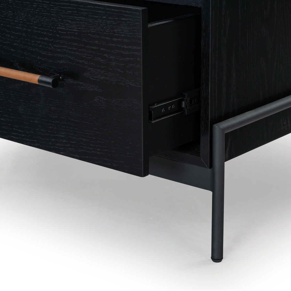 Chandri Vegan Leather Wrapped Handle Nightstand in Black and Brown