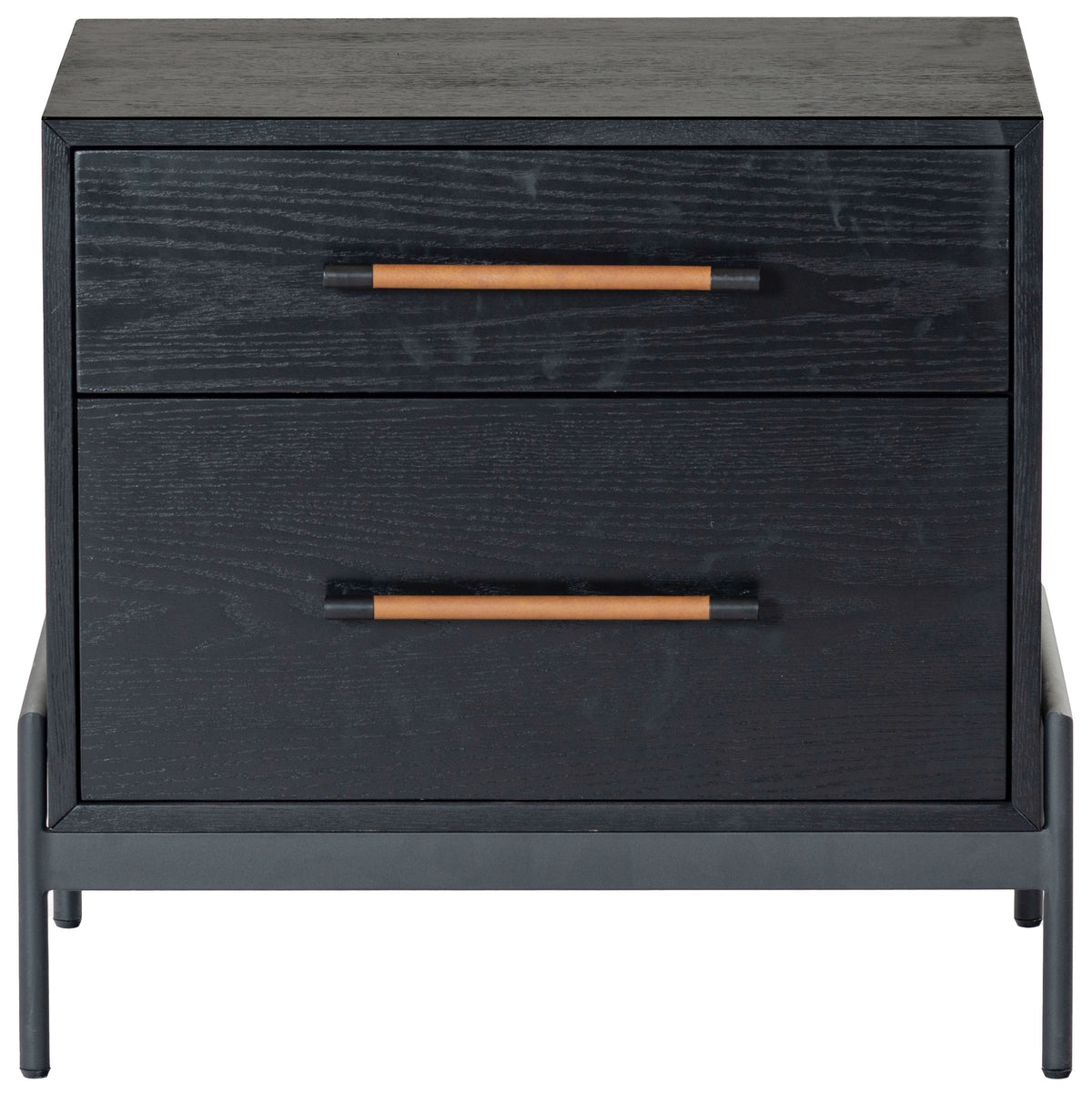 Chandri Vegan Leather Wrapped Handle Nightstand in Black and Brown