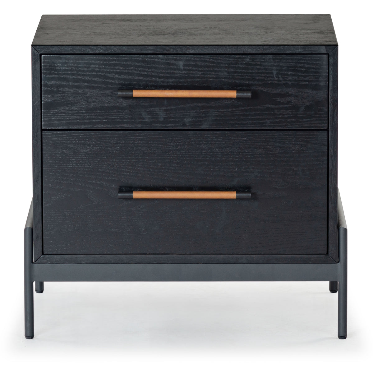Chandri Vegan Leather Wrapped Handle Nightstand in Black and Brown