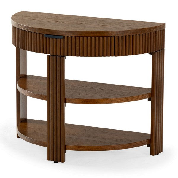 Shelbie Wood and Metal Console Table in Medium Oak