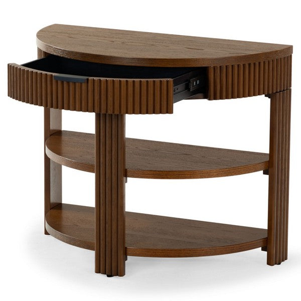 Shelbie Wood and Metal Console Table in Medium Oak