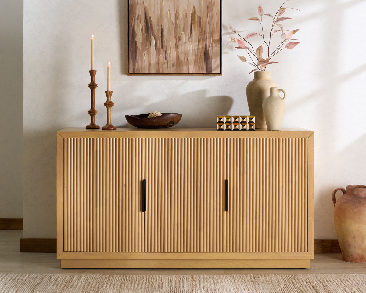 Shelbie 3 Door Reeded Sideboard And TV Stand in Oak and Black