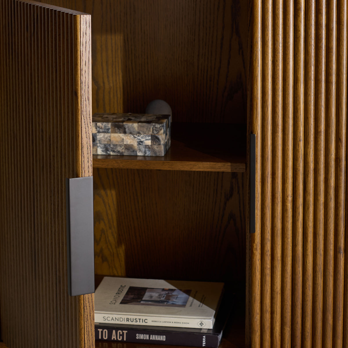 Shelbie 3 Door Reeded Sideboard And TV Stand in Medium Oak and Black