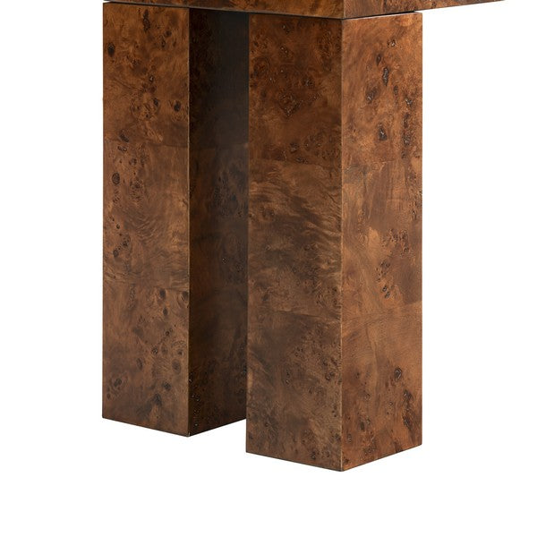 Betharose Burl Wood Console Table in Walnut