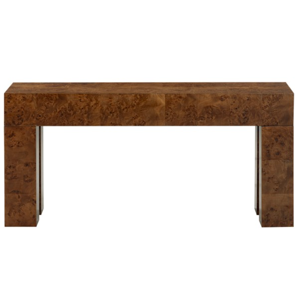 Betharose Burl Wood Console Table in Walnut