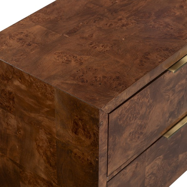 Francene Burl Wood Nightstand with 2 Drawer in Walnut