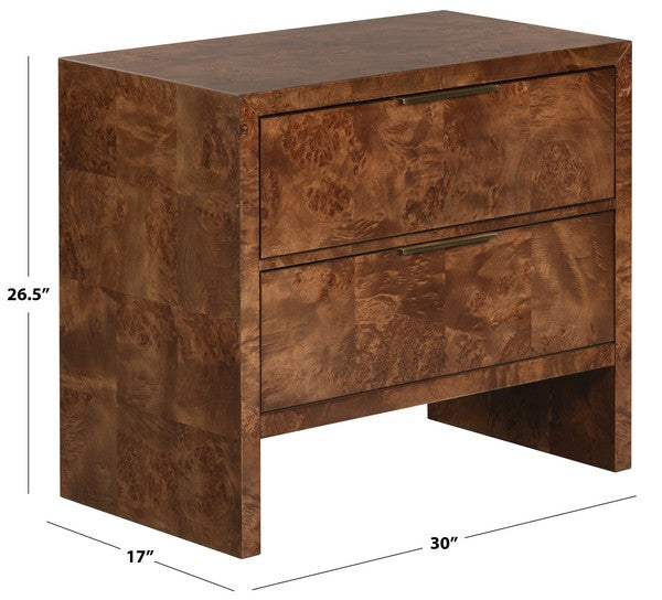Francene Burl Wood Nightstand with 2 Drawer in Walnut
