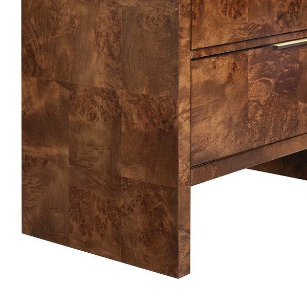 Francene Burl Wood Nightstand with 2 Drawer in Walnut