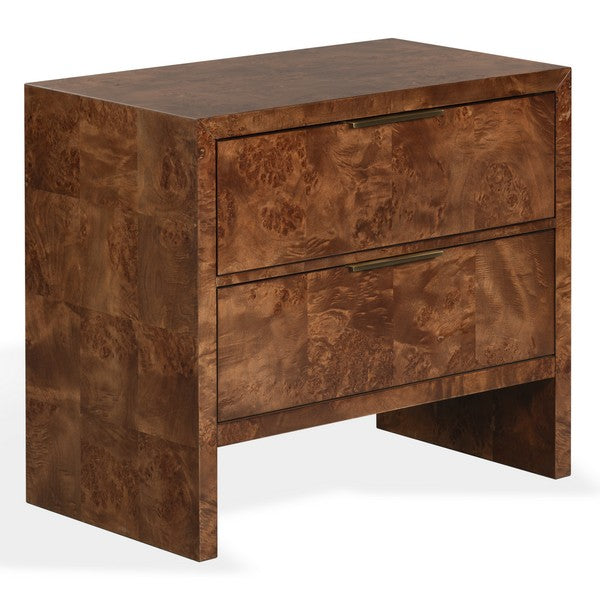 Francene Burl Wood Nightstand with 2 Drawer in Walnut