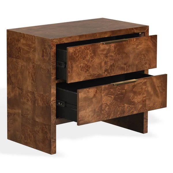 Francene Burl Wood Nightstand with 2 Drawer in Walnut