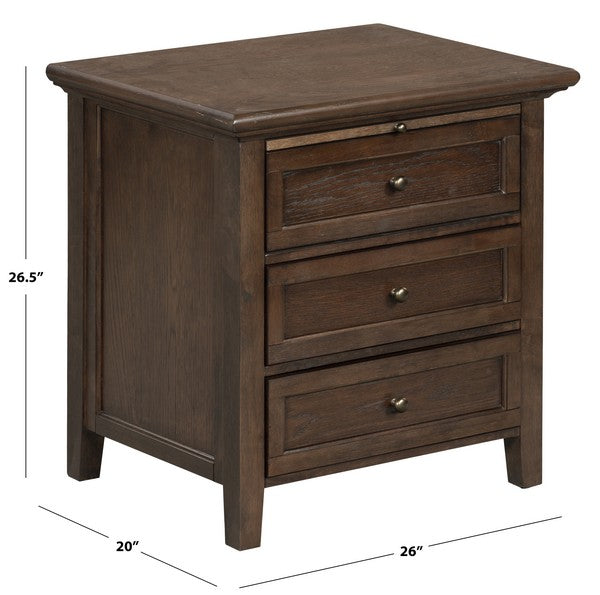 Trevor Wood Nightstand with 3 Drawer in Dark Walnut