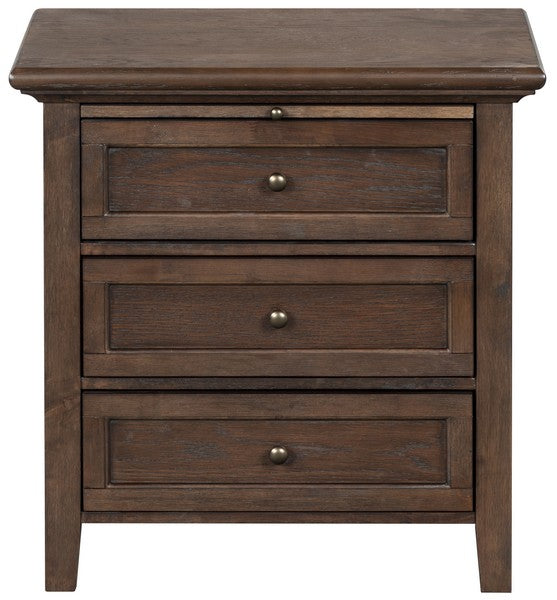 Trevor Wood Nightstand with 3 Drawer in Dark Walnut