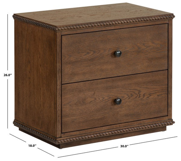 Octavian Wood Nightstand with 2 Drawer and Rope Detail in Dark Walnut