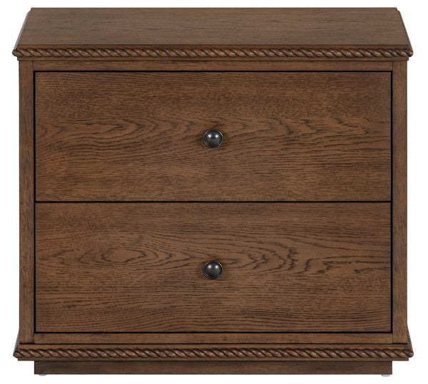 Octavian Wood Nightstand with 2 Drawer and Rope Detail in Dark Walnut