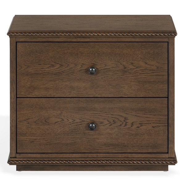 Octavian Wood Nightstand with 2 Drawer and Rope Detail in Dark Walnut