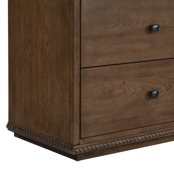 Octavian Wood Nightstand with 2 Drawer and Rope Detail in Dark Walnut