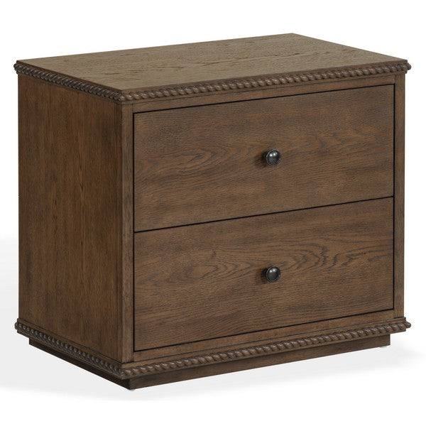 Octavian Wood Nightstand with 2 Drawer and Rope Detail in Dark Walnut