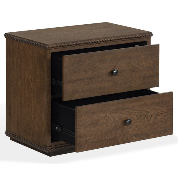 Octavian Wood Nightstand with 2 Drawer and Rope Detail in Dark Walnut