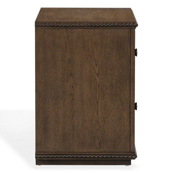 Octavian Wood Nightstand with 2 Drawer and Rope Detail in Dark Walnut