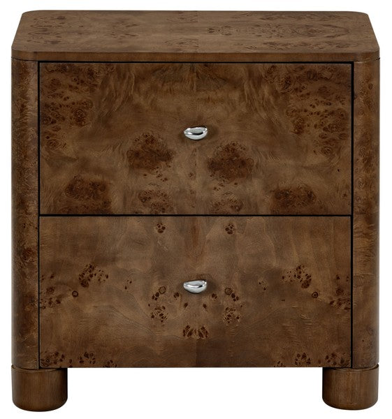 Josephina Burl Wood Nightstand with 2 Drawer in Dark Walnut