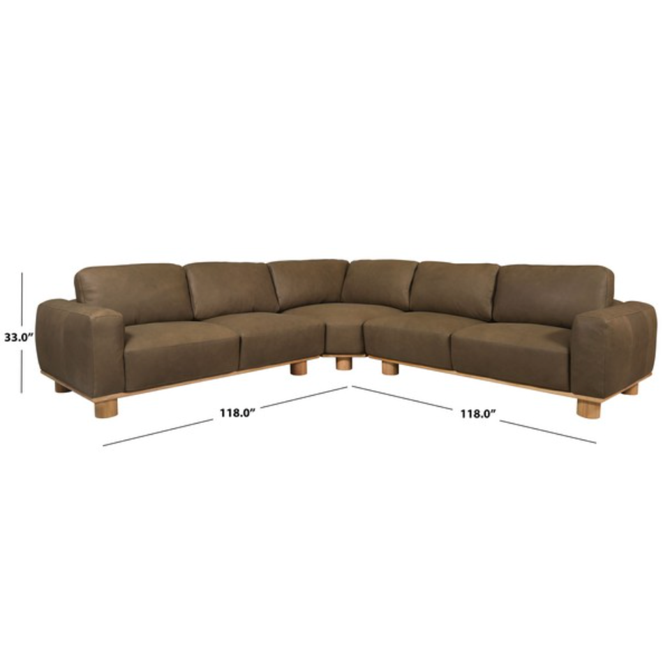 Ellyn Leather L-shaped Sectional in Dark Olive