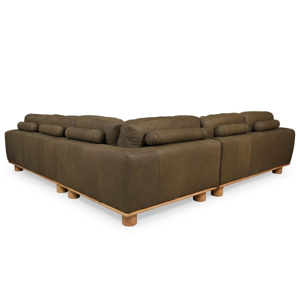 Ellyn Leather L-shaped Sectional in Dark Olive