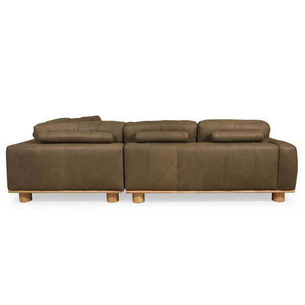 Ellyn Leather L-shaped Sectional in Dark Olive