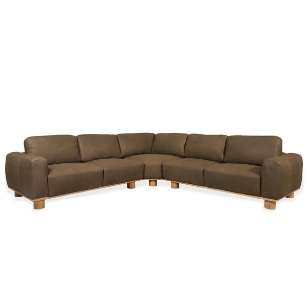 Ellyn Leather L-shaped Sectional in Dark Olive