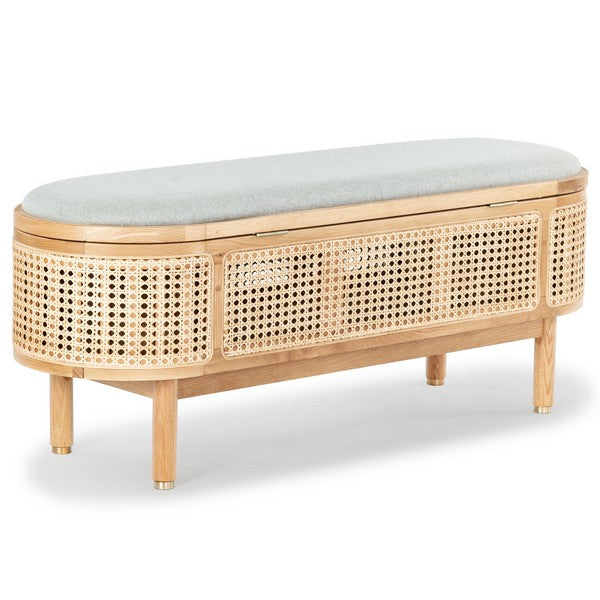 Dolly Natural/Grey Cane And Wood Storage Bench - The Mayfair Hall