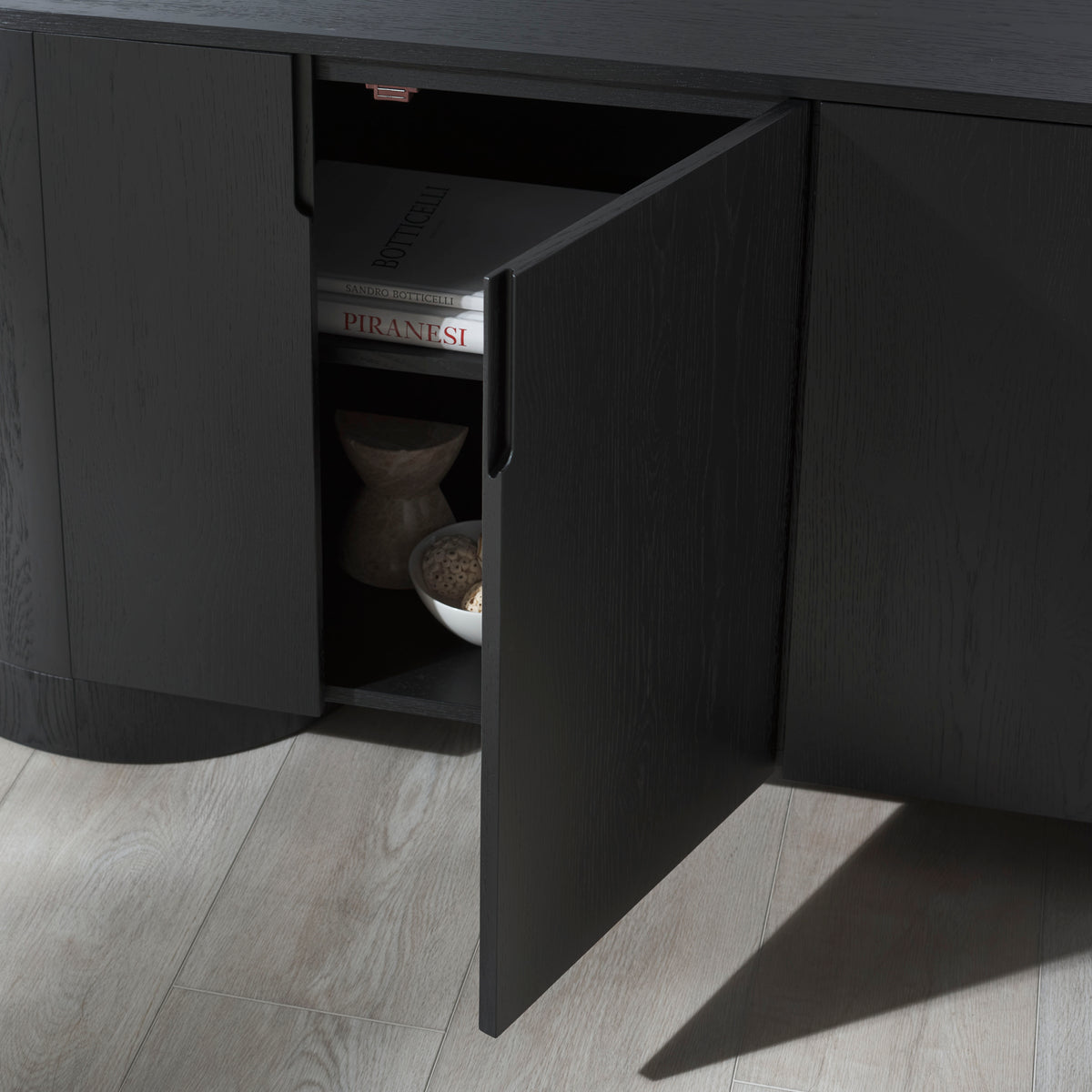 Jesbelina Oval 4 Door Wood Sideboard in Black