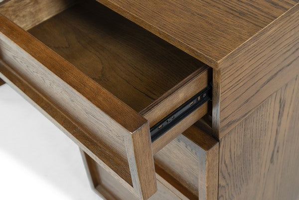 Zeus 7 Drawer Wood Desk in Medium Oak