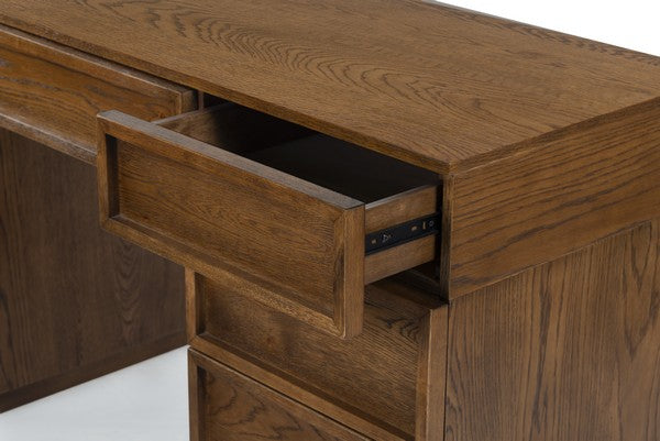 Zeus 7 Drawer Wood Desk in Medium Oak