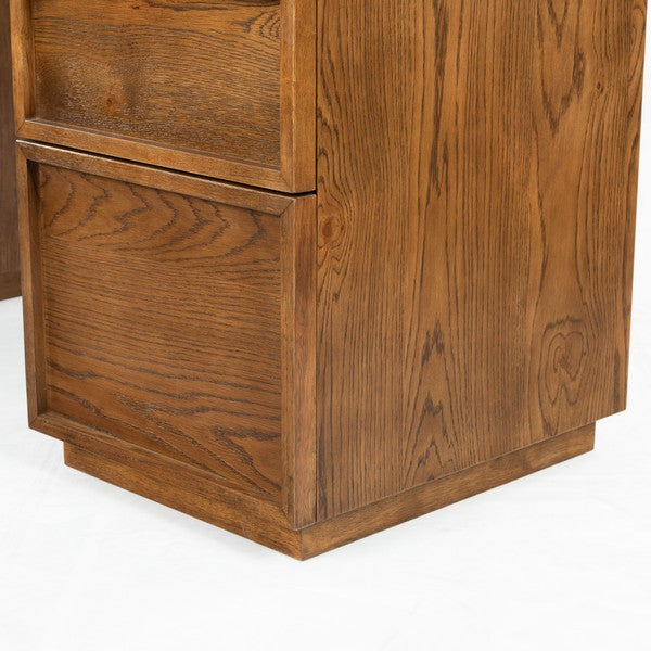 Zeus 7 Drawer Wood Desk in Medium Oak