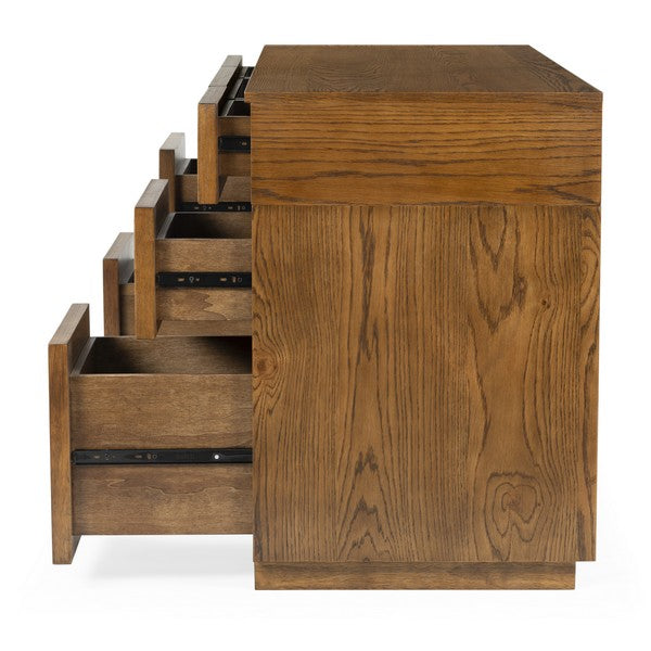 Zeus 7 Drawer Wood Desk in Medium Oak