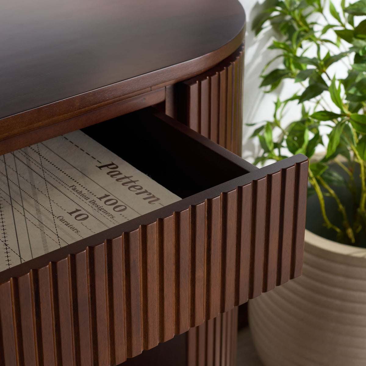 Rikki Fluted 1 Drawer Wood Console in Walnut