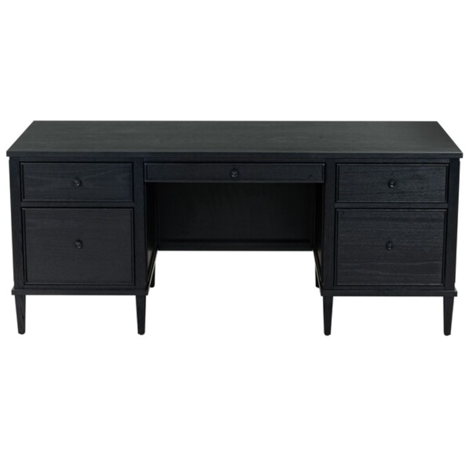 Ariella 5 Drawer Wood Desk in Black