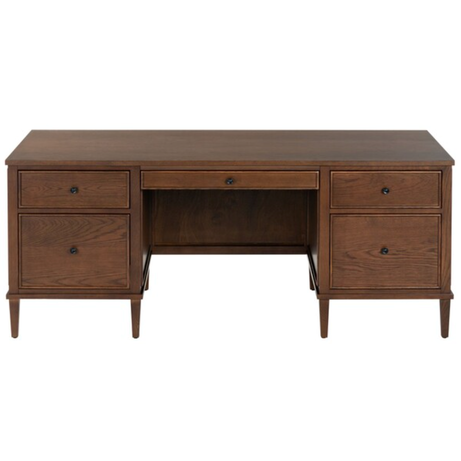 Ariella 5 Drawer Wood Desk in Walnut