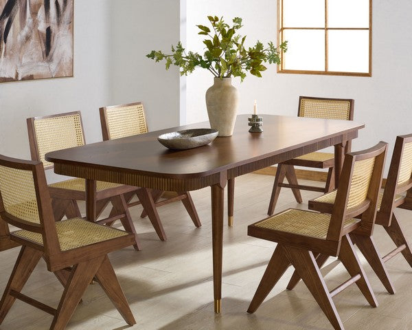 Kaylenne 90" Dining Table in Walnut with Brass Accents