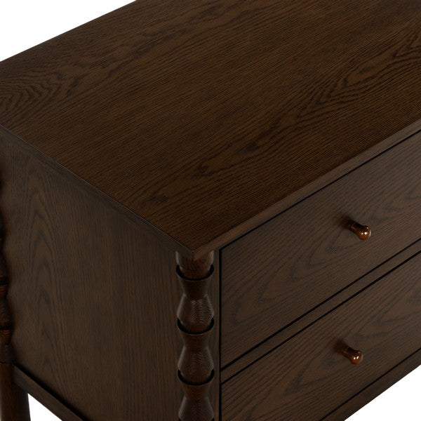 Alyssabelle Wood Nightstand with Carved Leg and 2 Drawer in Walnut