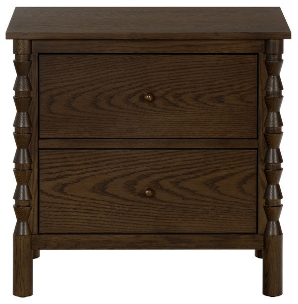Alyssabelle Wood Nightstand with Carved Leg and 2 Drawer in Walnut